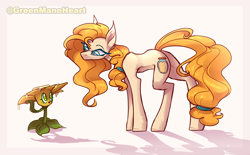 Size: 3232x2000 | Tagged: safe, artist:greenmaneheart, imported from derpibooru, pear butter, pony, buttercup, buttercup (plants vs zombies 2), crossover, flower, plants vs zombies