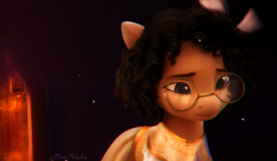 Size: 1434x829 | Tagged: source needed, useless source url, safe, artist:mira.veike, edit, edited screencap, imported from derpibooru, screencap, earth pony, pony, crossover, digital art, disney, encanto, fanart, female, g5, glasses, mare, mirabel madrigal, my little pony: a new generation, photoshop, recolor, solo