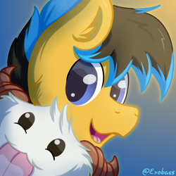 Size: 1000x1000 | Tagged: safe, artist:exobass, imported from derpibooru, oc, oc:starbass, pony, bust, horns, icon, licking, poro, portrait, tongue out