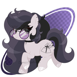 Size: 3000x3000 | Tagged: safe, artist:cosmiceuphoria, imported from derpibooru, oc, oc only, oc:cosmic euphoria, earth pony, pony, base used, collar, ear piercing, earring, earth pony oc, eye clipping through hair, eyebrows, eyebrows visible through hair, glasses, high res, jewelry, piercing, signature, simple background, smiling, solo, transparent background