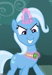 Size: 496x720 | Tagged: safe, imported from derpibooru, screencap, trixie, pony, unicorn, magic duel, amulet, cropped, female, glowing, glowing horn, horn, jewelry, magic, magic aura, mare
