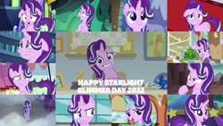 Size: 1280x721 | Tagged: safe, edit, edited screencap, editor:quoterific, imported from derpibooru, screencap, phyllis, starlight glimmer, changeling, pony, unicorn, a horse shoe-in, a royal problem, all bottled up, celestial advice, no second prances, road to friendship, rock solid friendship, season 6, season 7, season 8, season 9, student counsel, the crystalling, the parent map, the times they are a changeling, to where and back again, spoiler:s08, spoiler:s09, bag, cute, female, floppy ears, friendship express, glimmerbetes, lip bite, locomotive, magic, mare, nervous laugh, open mouth, open smile, saddle bag, school of friendship, shrunken pupils, smiling, starlight glimmer day, starlight's office, steam locomotive, telekinesis, text, train, twilight's castle