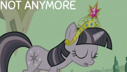 Size: 1280x720 | Tagged: safe, edit, edited screencap, editor:quoterific, imported from derpibooru, screencap, twilight sparkle, pony, unicorn, season 2, the return of harmony, big crown thingy, discorded, discorded twilight, element of magic, eyes closed, female, jewelry, mare, open mouth, regalia, solo, text, unicorn twilight