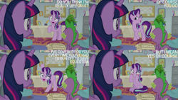 Size: 1280x720 | Tagged: safe, edit, edited screencap, editor:quoterific, imported from derpibooru, screencap, phyllis, spike, starlight glimmer, twilight sparkle, alicorn, dragon, pony, unicorn, a horse shoe-in, season 9, spoiler:s09, female, floppy ears, male, mare, open mouth, open smile, school of friendship, shrunken pupils, smiling, starlight's office, text, twilight sparkle (alicorn), winged spike, wings