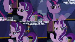 Size: 1280x720 | Tagged: safe, edit, edited screencap, editor:quoterific, imported from derpibooru, screencap, starlight glimmer, twilight sparkle, alicorn, pony, unicorn, season 6, to where and back again, duo, female, mare, open mouth, open smile, smiling, text, twilight sparkle (alicorn), twilight's castle