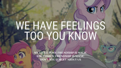 Size: 1280x720 | Tagged: safe, edit, editor:quoterific, idw, imported from derpibooru, apple bloom, diamond tiara, scootaloo, silver spoon, sweetie belle, earth pony, pegasus, pony, unicorn, apple bloom's bow, bow, cutie mark crusaders, don't you forget about us, female, filly, foal, hair bow, open mouth, open smile, smiling, text