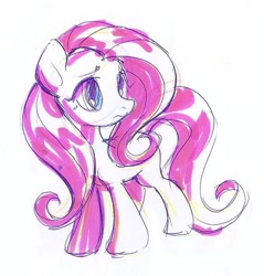 Size: 673x704 | Tagged: safe, artist:lunnita_pony, imported from derpibooru, fluttershy, pony, female, limited palette, mare, simple background, sketch, solo, traditional art, white background