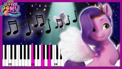 Size: 1280x720 | Tagged: safe, imported from derpibooru, screencap, pipp petals, pegasus, pony, spoiler:my little pony: a new generation, g5, glowin' up, keyboard, music notes, my little pony: a new generation, solo, spotlight, youtube link, youtube thumbnail