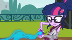 Size: 3410x1920 | Tagged: safe, imported from derpibooru, screencap, sci-twi, twilight sparkle, equestria girls, friendship games, female, glasses, high res, magic, magic capture device, magic drain, solo