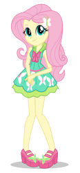 Size: 928x2000 | Tagged: dead source, safe, imported from derpibooru, fluttershy, equestria girls, friendship games, clothes, dress, female, high heels, looking at you, official, pigeon toed, school spirit, shoes, simple background, skirt, sleeveless, smiling, solo, transparent background, vector