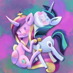 Size: 2048x2048 | Tagged: safe, artist:catscratchpaper, imported from derpibooru, princess cadance, shining armor, alicorn, pony, unicorn, blushing, crown, cute, cutedance, duo, female, hug, jewelry, male, married couple, misleading thumbnail, regalia, shining adorable, straight