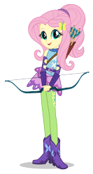 Size: 1062x2000 | Tagged: dead source, safe, imported from derpibooru, fluttershy, equestria girls, friendship games, alternate hairstyle, archery, arrow, boots, bow (weapon), bow and arrow, clothes, female, hands together, looking at you, official, open mouth, open smile, quiver, school spirit, shoes, simple background, sleeveless, smiling, solo, transparent background, vector, weapon, wondercolts