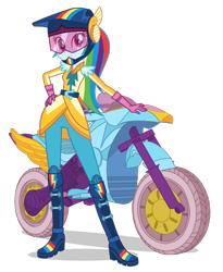 Size: 1400x1708 | Tagged: dead source, safe, imported from derpibooru, rainbow dash, equestria girls, friendship games, boots, clothes, female, gloves, hand on hip, helmet, looking at you, motocross outfit, motorcross, motorcycle, motorcycle helmet, official, shoes, simple background, solo, transparent background, vector, visor, wondercolts