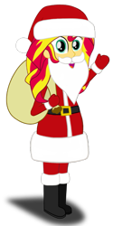 Size: 511x1024 | Tagged: artist needed, safe, imported from derpibooru, sunset shimmer, equestria girls, belt, boots, christmas, clothes, costume, fake beard, female, hat, holiday, looking at you, mittens, open mouth, sack, santa beard, santa claus, santa costume, santa hat, santa sack, shoes, simple background, solo, sunset santa, transparent background, vector