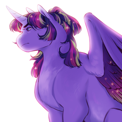 Size: 1500x1500 | Tagged: safe, artist:celeriven, imported from derpibooru, twilight sparkle, alicorn, pony, curved horn, horn, simple background, solo, twilight sparkle (alicorn), white background