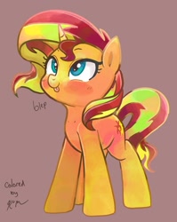 Size: 1089x1369 | Tagged: safe, artist:catscratchpaper, artist:maren, color edit, edit, imported from derpibooru, sunset shimmer, pony, unicorn, equestria girls, :p, colored, cute, female, mare, mlem, old art, shimmerbetes, silly, simple background, solo, tongue out