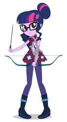 Size: 1093x2000 | Tagged: dead source, safe, imported from derpibooru, sci-twi, twilight sparkle, equestria girls, friendship games, archery, arrow, boots, bow (weapon), bow and arrow, clothes, crystal prep academy, crystal prep shadowbolts, female, glasses, looking at you, official, pants, quiver, shoes, simple background, smiling, solo, sports, transparent background, vector, weapon