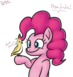 Size: 2000x2100 | Tagged: safe, artist:dashyoshi, imported from derpibooru, pinkie pie, bird, cockatiel, earth pony, pony, simple background, smiling, solo, transparent background