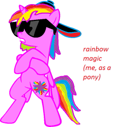 Size: 561x615 | Tagged: safe, artist:rainbowmagic6444, artist:softybases, edit, imported from derpibooru, oc, oc only, alicorn, pony, 1000 hours in ms paint, base used, bipedal, cap, crossed hooves, donut steel, glasses, hat, recolor, simple background, solo, sunglasses, white background