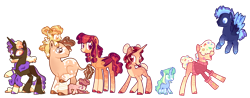 Size: 4096x1602 | Tagged: safe, artist:goldlines005, imported from derpibooru, oc, oc only, pegasus, pony, unicorn, base used, female, filly, flying, foal, hair over eyes, horn, male, mare, open mouth, pegasus oc, simple background, smiling, stallion, transparent background, unicorn oc