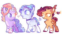 Size: 2318x1289 | Tagged: safe, artist:goldlines005, imported from derpibooru, oc, oc only, earth pony, pegasus, pony, unicorn, base used, chest fluff, choker, earth pony oc, female, filly, foal, heterochromia, hoof polish, horn, open mouth, pegasus oc, simple background, smiling, transparent background, unicorn oc