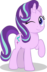 Size: 4826x7318 | Tagged: safe, artist:mrvector, imported from derpibooru, starlight glimmer, pony, unicorn, absurd resolution, cute, female, glimmerbetes, mare, movie accurate, one eye closed, raised hoof, shadow, simple background, smiling, solo, starlight glimmer day, transparent background, vector, wink