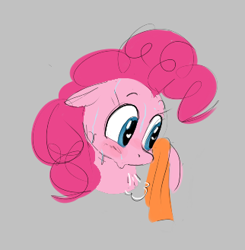 Size: 322x329 | Tagged: safe, pinkie pie, pony, aggie.io, blushing, breath, female, heart eyes, lowres, mare, meme, open mouth, simple background, sweat, towel, wingding eyes