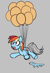 Size: 287x416 | Tagged: safe, rainbow dash, pegasus, pony, aggie.io, balloon, female, flying, lowres, mare, open mouth, screaming, simple background, wingless