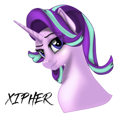 Size: 1174x1104 | Tagged: safe, artist:xipher, imported from derpibooru, starlight glimmer, pony, unicorn, arist:xipher, bust, female, horn, looking at you, portrait, simple background, smiling, smug, solo, transparent background