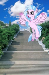 Size: 720x1095 | Tagged: safe, imported from derpibooru, silverstream, hippogriff, pony, female, happy, irl, odessa, photo, ponies in real life, potemkin stairs, stairs, that hippogriff sure does love stairs, ukraine