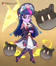 Size: 1642x1914 | Tagged: safe, artist:tabrony23, imported from derpibooru, twilight sparkle, equestria girls, beautiful, boots, breasts, clothes, costume, crossover, cute, dress, female, flag, genshin impact, hat, high res, looking at you, patreon, patreon logo, shoes, slimes (genshin impact), smiling, solo, video game crossover, yun jin (genshin impact)