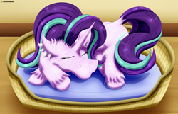 Size: 3397x2181 | Tagged: safe, artist:thebenalpha, imported from derpibooru, starlight glimmer, pony, unicorn, ear fluff, eyes closed, female, mare, sleeping, solo, unshorn fetlocks