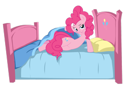 Size: 1424x968 | Tagged: safe, artist:frankier77, imported from derpibooru, pinkie pie, earth pony, pony, bed, bedroom eyes, blanket invitation, bronybait, female, flirting, looking at you, mare, on bed, pillow, seductive, simple background, solo, transparent background