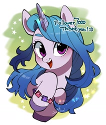 Size: 1485x1748 | Tagged: safe, artist:potetecyu_to, imported from derpibooru, izzy moonbow, pony, unicorn, bracelet, cute, female, g5, izzybetes, jewelry, looking at you, mare, open mouth, simple background, smiling, smiling at you, solo, white background