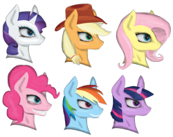 Size: 2475x1947 | Tagged: safe, artist:anthracksthepony, imported from derpibooru, applejack, fluttershy, pinkie pie, rainbow dash, rarity, twilight sparkle, earth pony, pegasus, pony, unicorn, bust, female, grin, mane six, mare, profile, simple background, smiling, teeth, transparent background