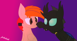 Size: 7572x4080 | Tagged: safe, artist:fededash, imported from derpibooru, oc, oc only, oc:changelink, oc:fededash, changeling, pegasus, boop, changeling oc, gradient background, pegasus oc