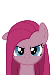 Size: 900x1273 | Tagged: dead source, safe, artist:kraysee, imported from derpibooru, pinkie pie, earth pony, pony, party of one, angry, frown, full face view, looking at you, one ear down, pinkamena diane pie, simple background, solo, transparent background, vector