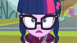 Size: 3410x1920 | Tagged: safe, imported from derpibooru, screencap, sci-twi, twilight sparkle, equestria girls, friendship games, female, glasses, high res, open mouth, shrunken pupils, solo