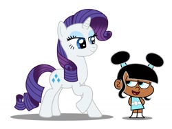 Size: 1024x768 | Tagged: safe, artist:fanartanddrawingfan7, imported from derpibooru, rarity, pony, unicorn, crossover, duo, lola mbola, robotboy, simple background, white background