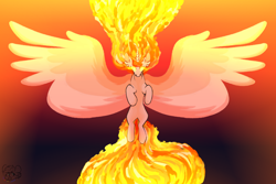 Size: 3000x2000 | Tagged: safe, artist:glitterstar2000, imported from derpibooru, princess celestia, alicorn, pony, female, fire, glowing, glowing eyes, high res, large wings, mane of fire, mare, not daybreaker, solo, spread wings, wings