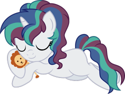 Size: 1105x831 | Tagged: safe, artist:littlejurnalina, imported from derpibooru, oc, oc only, pony, unicorn, female, mare, plushie, simple background, sleeping, solo, transparent background