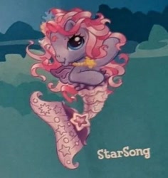 Size: 393x416 | Tagged: safe, imported from derpibooru, starsong, mermaid, merpony, pegasus, pony, g3, g3.5, jewelry, long hair, lowres, name tag, necklace, official, pose, solo, underwater