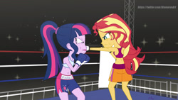 Size: 1280x720 | Tagged: safe, artist:alamarusart, artist:dbz619, imported from derpibooru, sci-twi, sunset shimmer, twilight sparkle, equestria girls, bare shoulders, boxing, sleeveless, sports