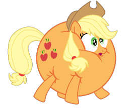 Size: 480x415 | Tagged: safe, artist:theinflater19, edit, imported from derpibooru, applejack, pony, feeling pinkie keen, backwards cutie mark, female, inflation, mare, shocked, simple background, solo, transparent background