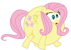 Size: 527x370 | Tagged: safe, artist:theinflater19, edit, imported from derpibooru, fluttershy, pegasus, pony, feeling pinkie keen, backwards cutie mark, female, inflation, mare, shocked, simple background, solo, transparent background