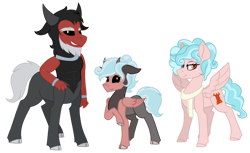 Size: 1024x626 | Tagged: safe, artist:king-justin, imported from derpibooru, cozy glow, lord tirek, oc, oc:clementine, hybrid, cozirek, family, female, interspecies offspring, male, offspring, older, older cozy glow, parent:cozy glow, parent:lord tirek, parents:cozirek, shipping, simple background, straight, transparent background