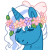 Size: 100x100 | Tagged: safe, artist:hoffnungsstern, imported from derpibooru, oc, oc:fleurbelle, alicorn, alicorn oc, bow, eyes closed, female, floral head wreath, flower, hair bow, horn, mare, simple background, smiling, transparent background, wings