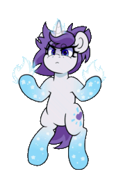 Size: 1333x2000 | Tagged: safe, artist:partylikeanartist, imported from derpibooru, oc, oc:indigo wire, pony, unicorn, anger magic, angry, animated, bipedal, eye clipping through hair, eyebrows, eyebrows visible through hair, fire, floating, gif, gradient hooves, magic, moving, ponytail, solo
