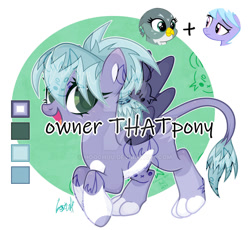 Size: 1280x1180 | Tagged: safe, artist:hoochuu, artist:lazuli0209, imported from derpibooru, cloudchaser, gabby, griffon, hippogriff, pegasus, pony, abstract background, base used, deviantart watermark, eyelashes, female, fusion, mare, obtrusive watermark, screencap reference, smiling, watermark, wings