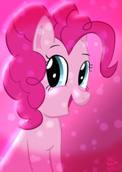 Size: 2480x3508 | Tagged: safe, artist:mrkat7214, imported from derpibooru, pinkie pie, earth pony, pony, bust, female, high res, looking at you, mare, open mouth, open smile, sitting, smiling, solo